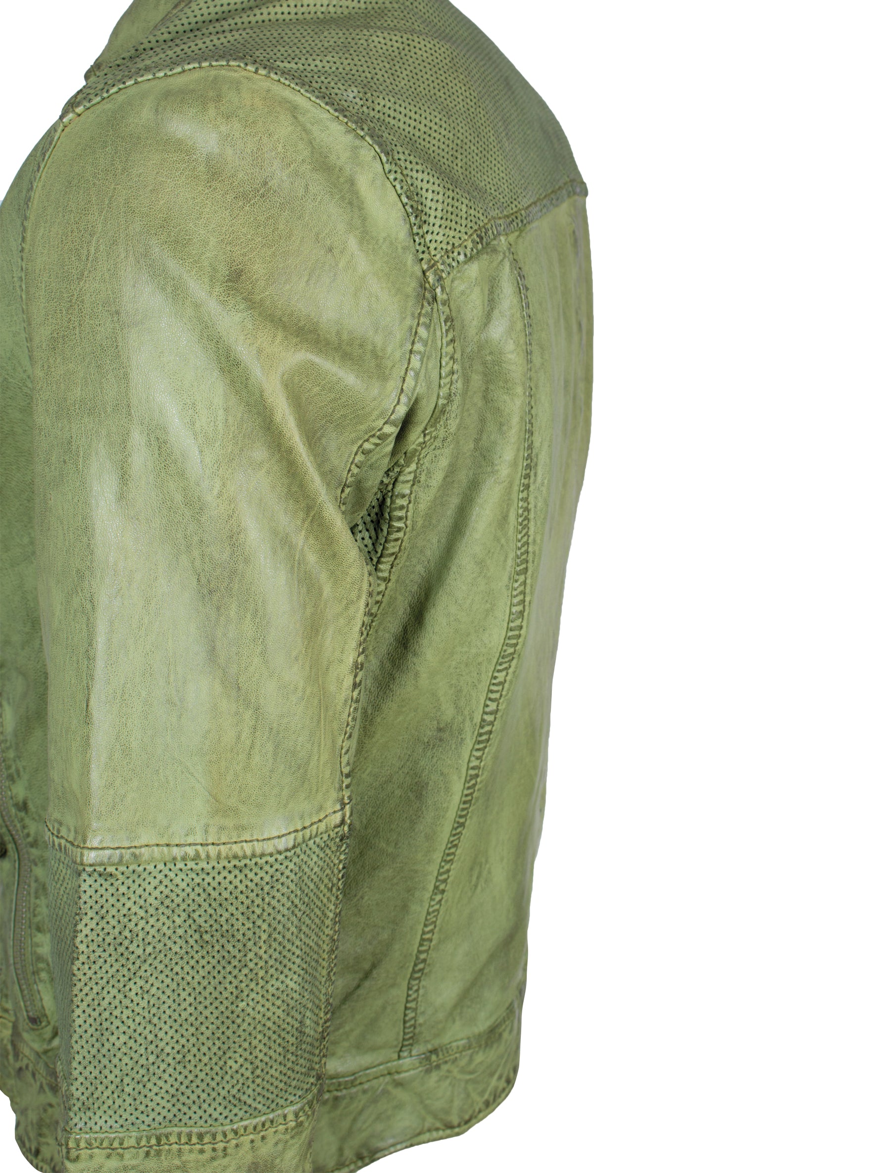 Kurze, perforierte Damen Lederjacke im Used look - Bila in grün