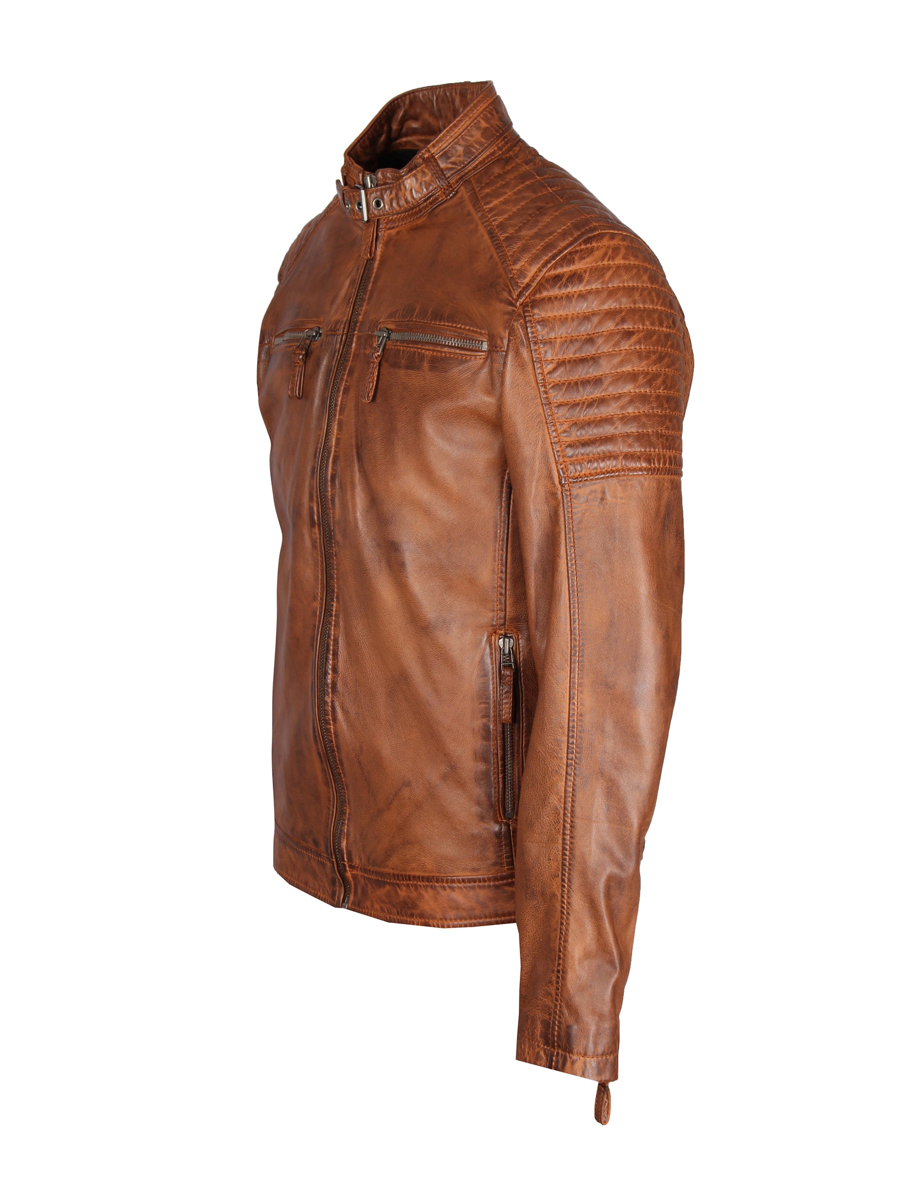 Herren Biker Lederjacke aus Sheep Nappa von Punchball - Jason in black camel