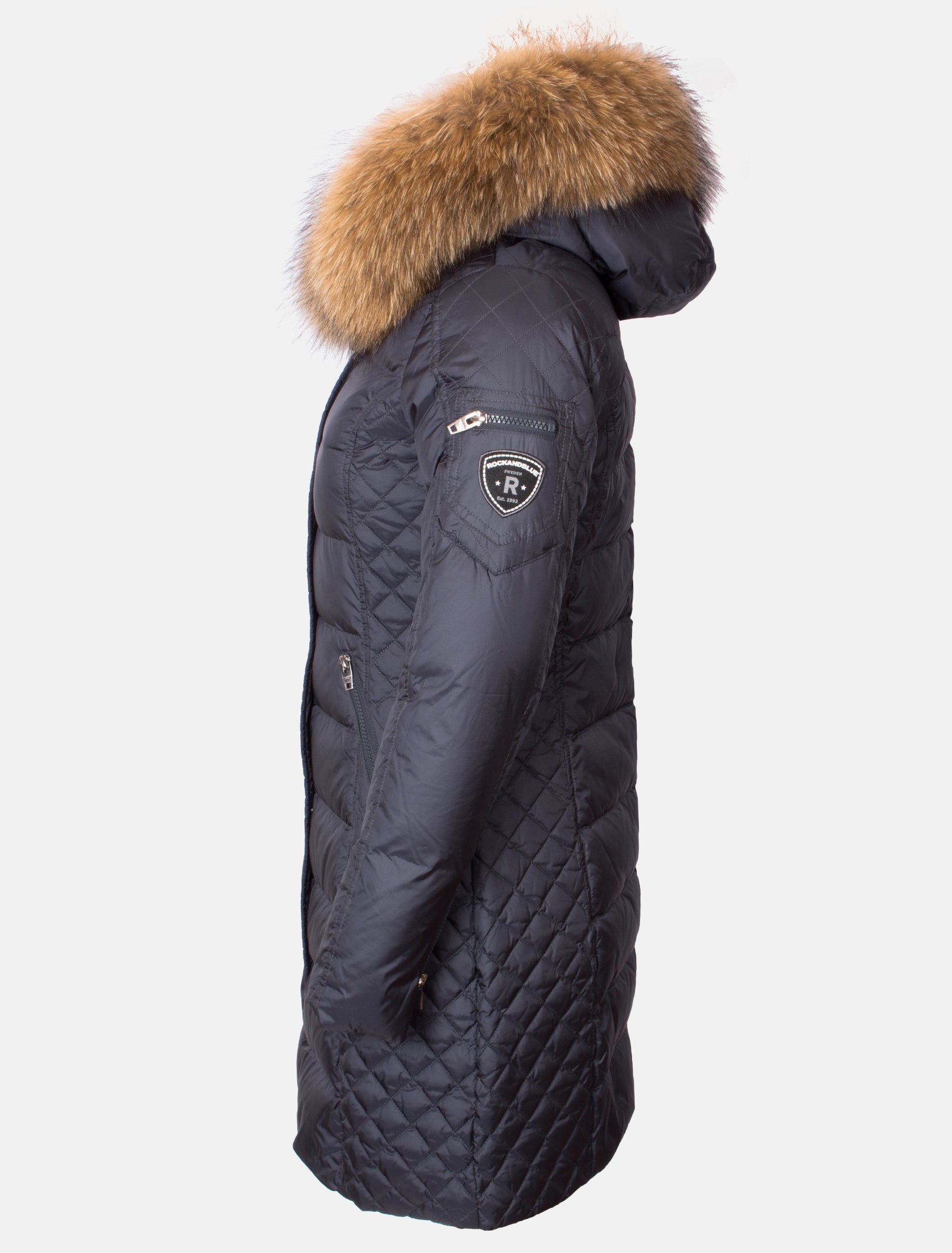 Damen Daunenmantel mit abnehmbarer Echtfell Kapuze - Beam in eclipse/natural