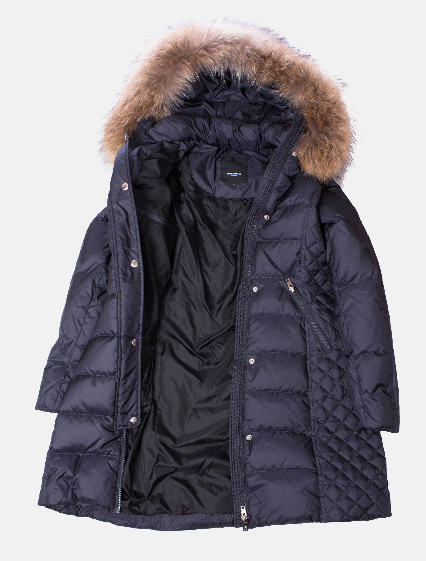 Damen Daunenmantel mit abnehmbarer Echtfell Kapuze - Beam in eclipse/natural