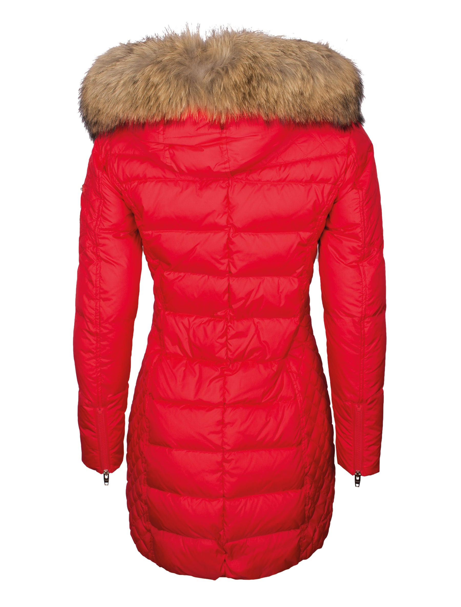 Damen Daunenmantel mit abnehmbarer Echtfell Kapuze - Beam in bright red/natural