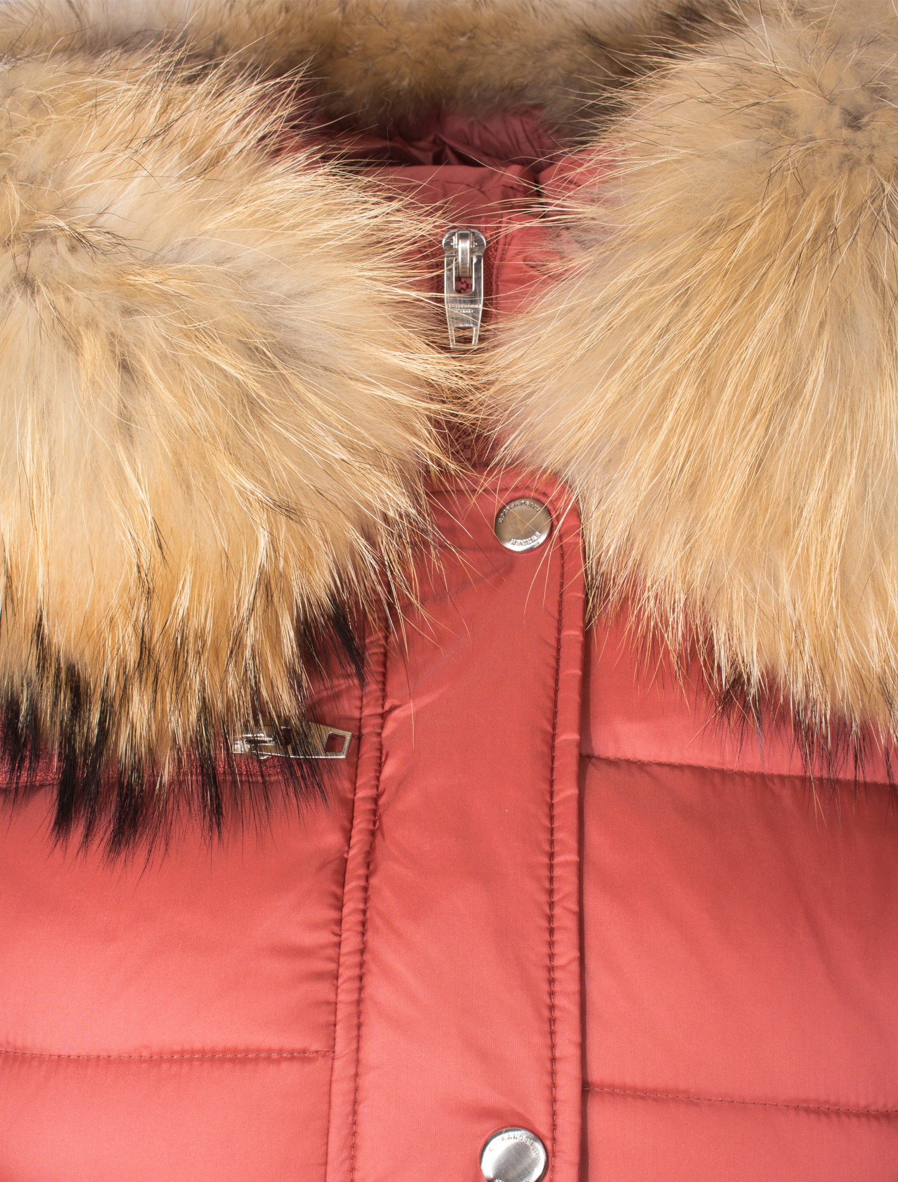 Lange Daunenjacke/ kurzer Daunenmantel mit Echtfell Kapuze - Beam Mid in rouge/natural