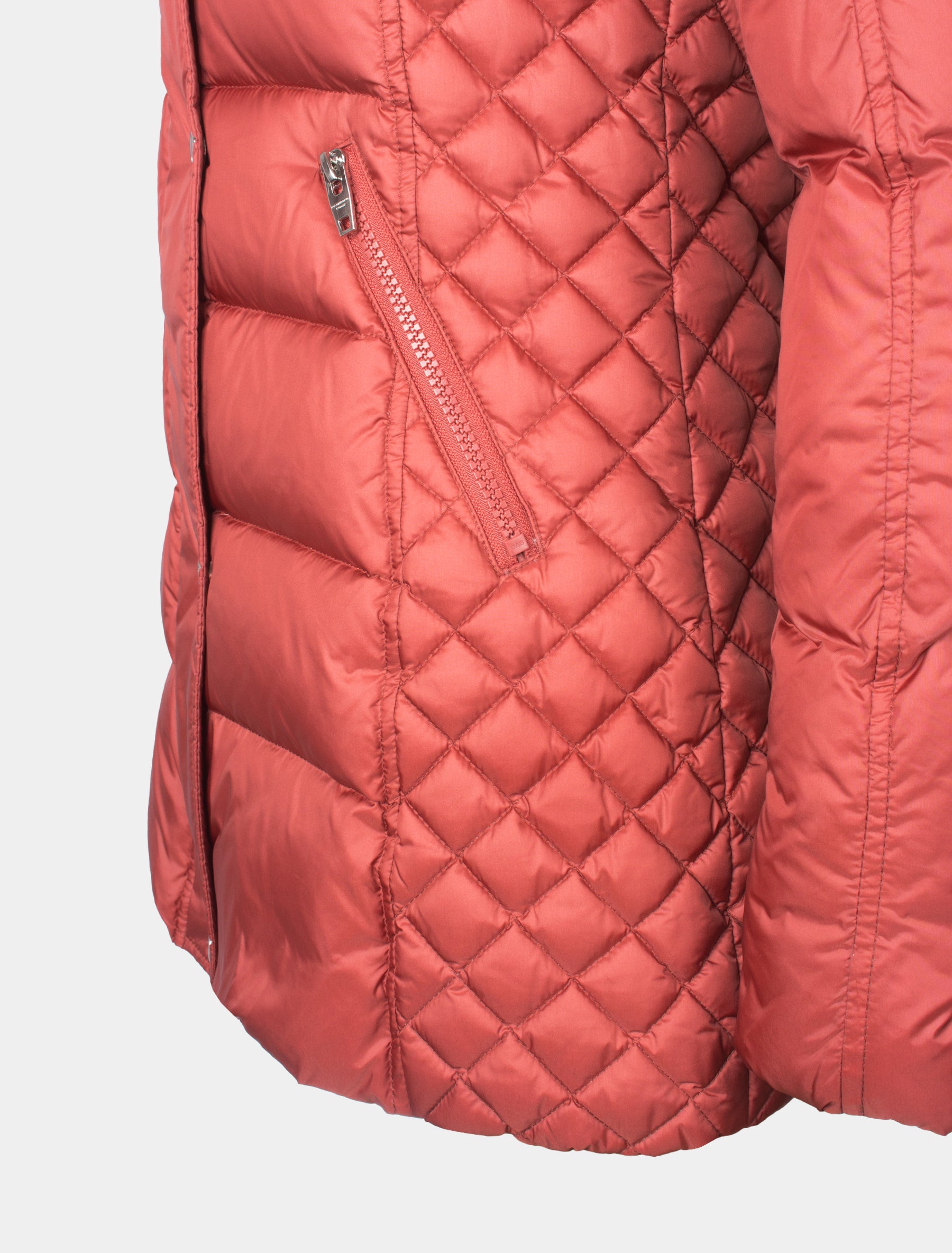 Lange Daunenjacke/ kurzer Daunenmantel mit Echtfell Kapuze - Beam Mid in rouge/natural