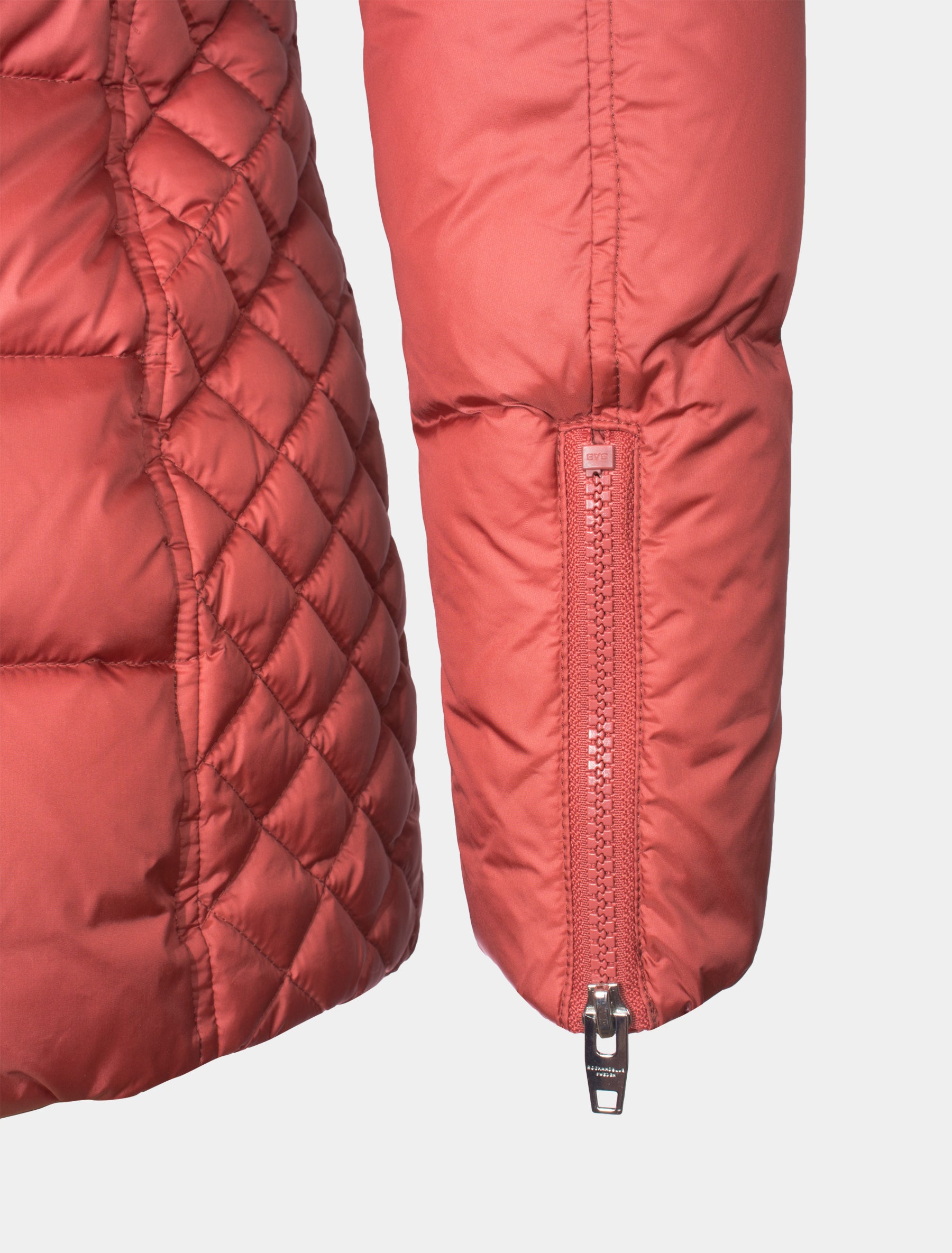 Lange Daunenjacke/ kurzer Daunenmantel mit Echtfell Kapuze - Beam Mid in rouge/natural