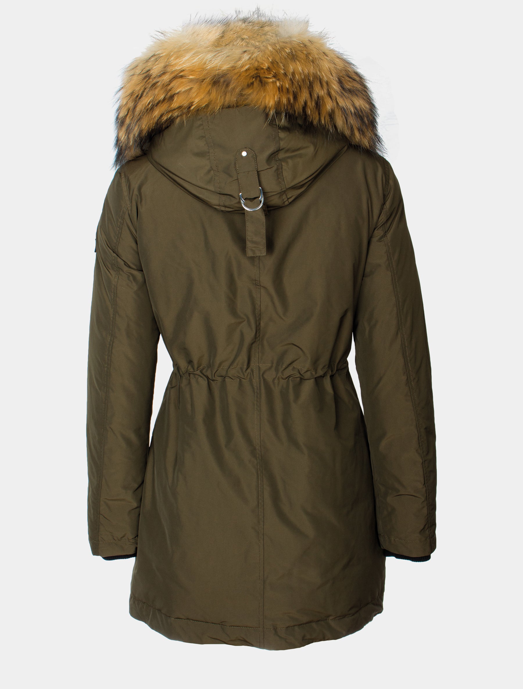 Damen Echtfell Daunenparka lange Daunenjacke - Vega in military olive/natural