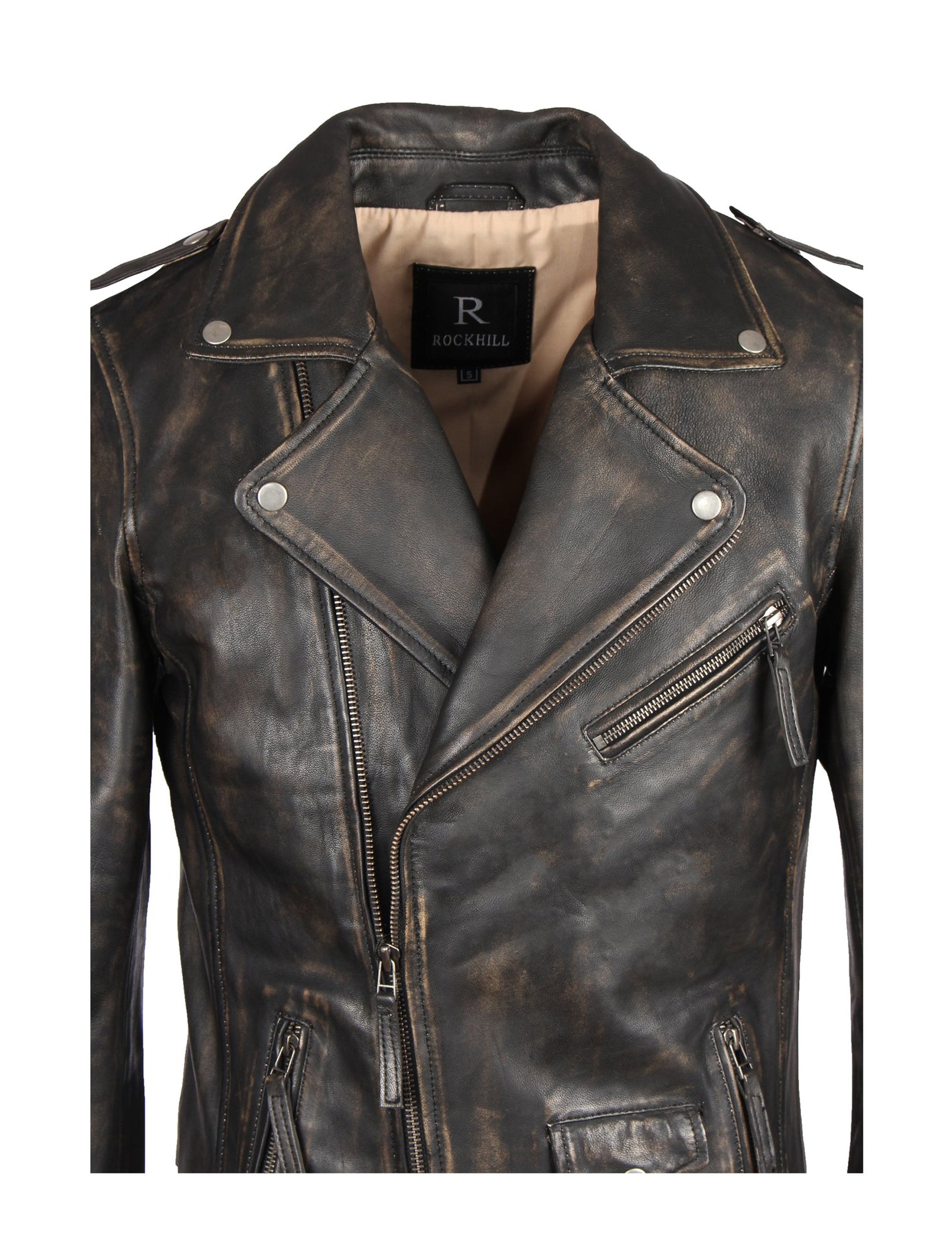 Biker Lederjacke im Vintage-Look aus Sheep Nappa - London in antik (black beige)