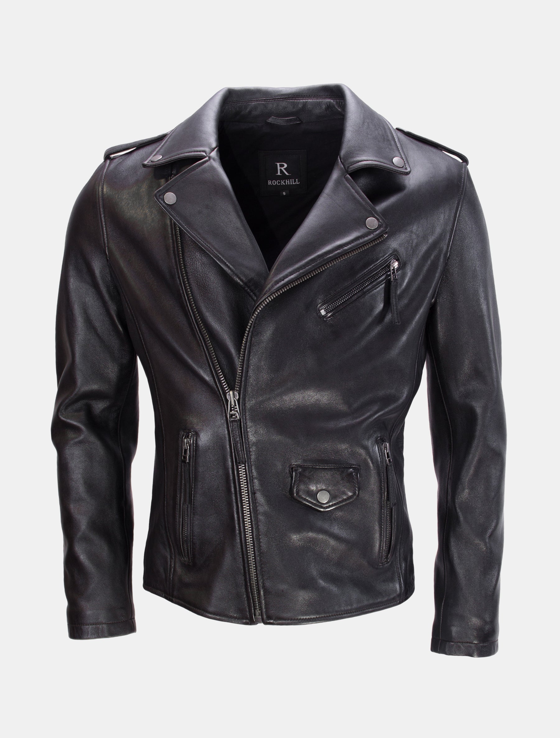 Biker Lederjacke im Vintage-Look aus Sheep Nappa - London in schwarz