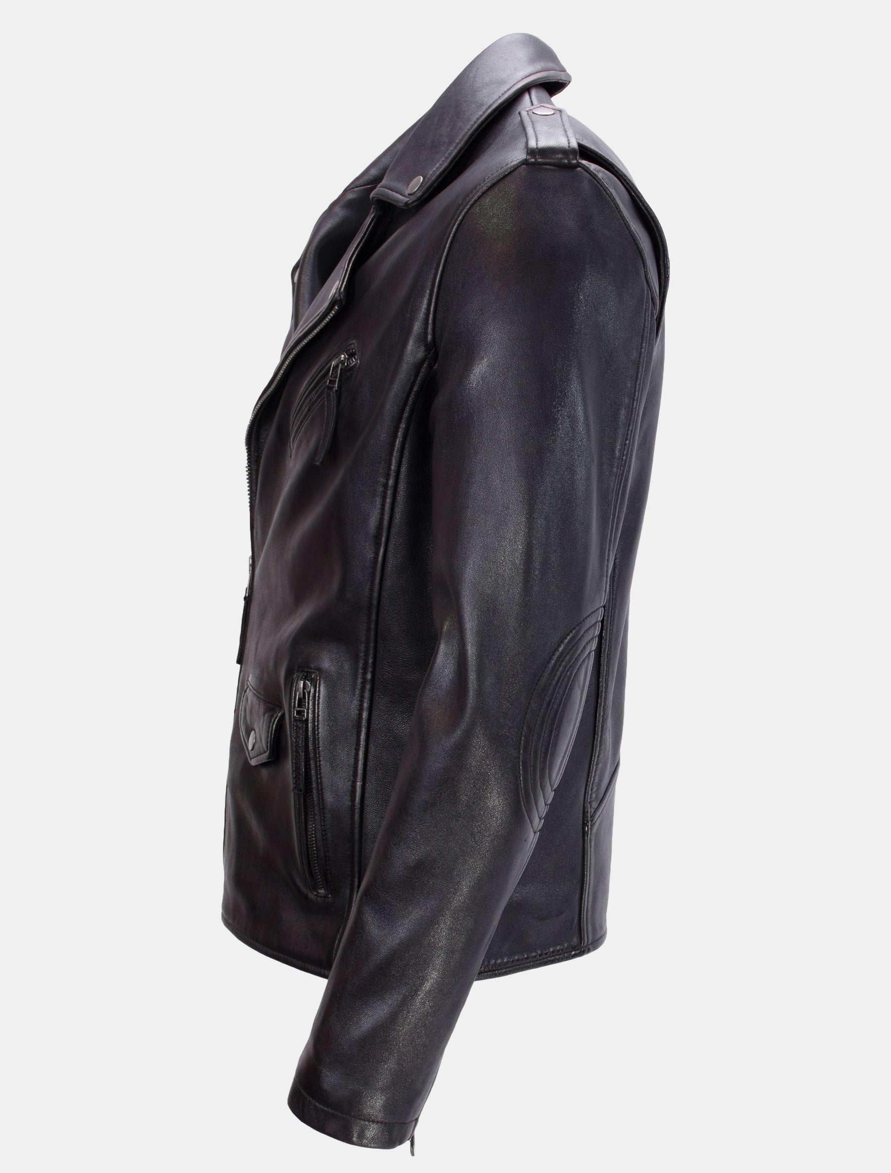 Biker Lederjacke im Vintage-Look aus Sheep Nappa - London in schwarz