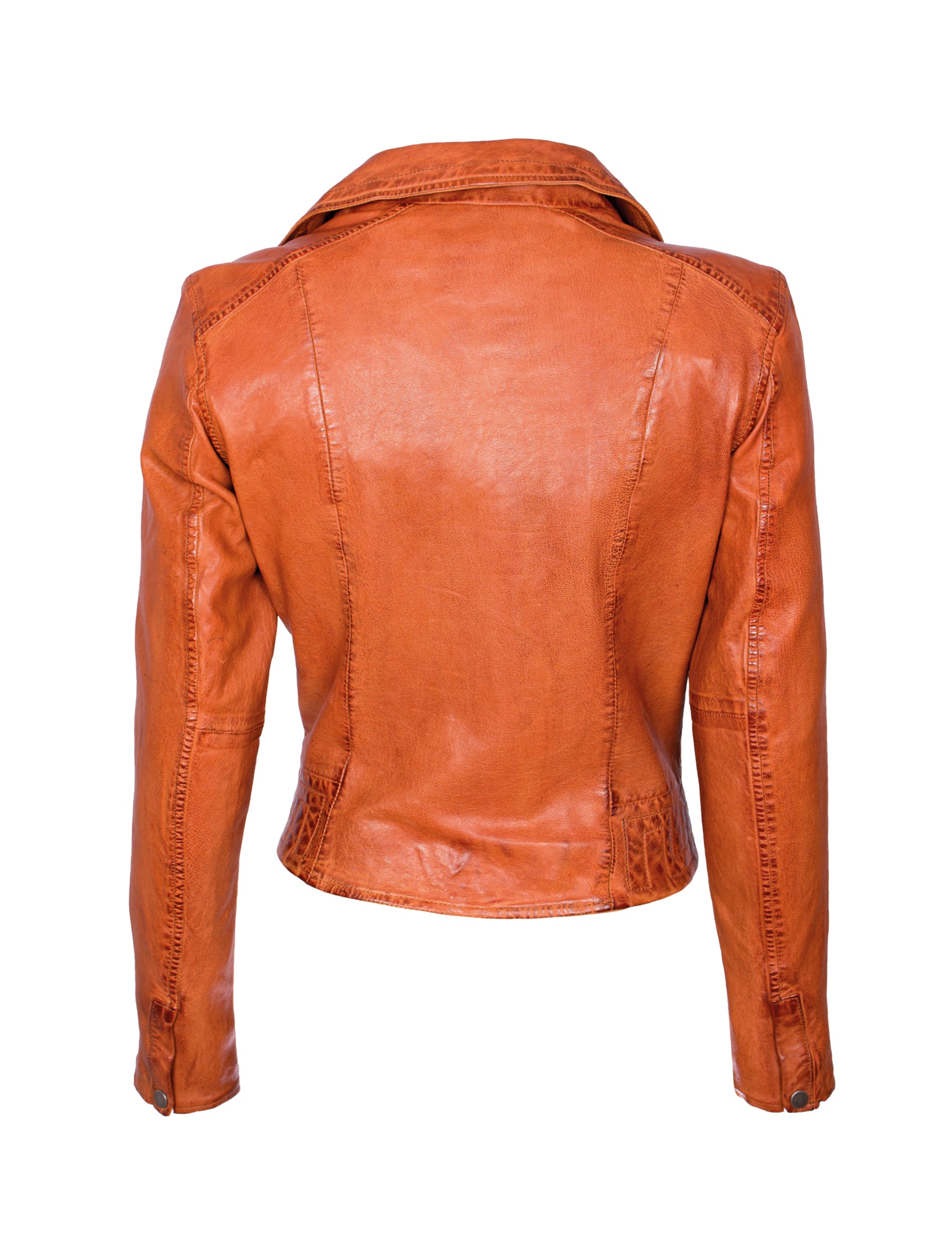 Kurze Damen Bikerjacke Lederjacke aus Lammleder - Louxor in cognac