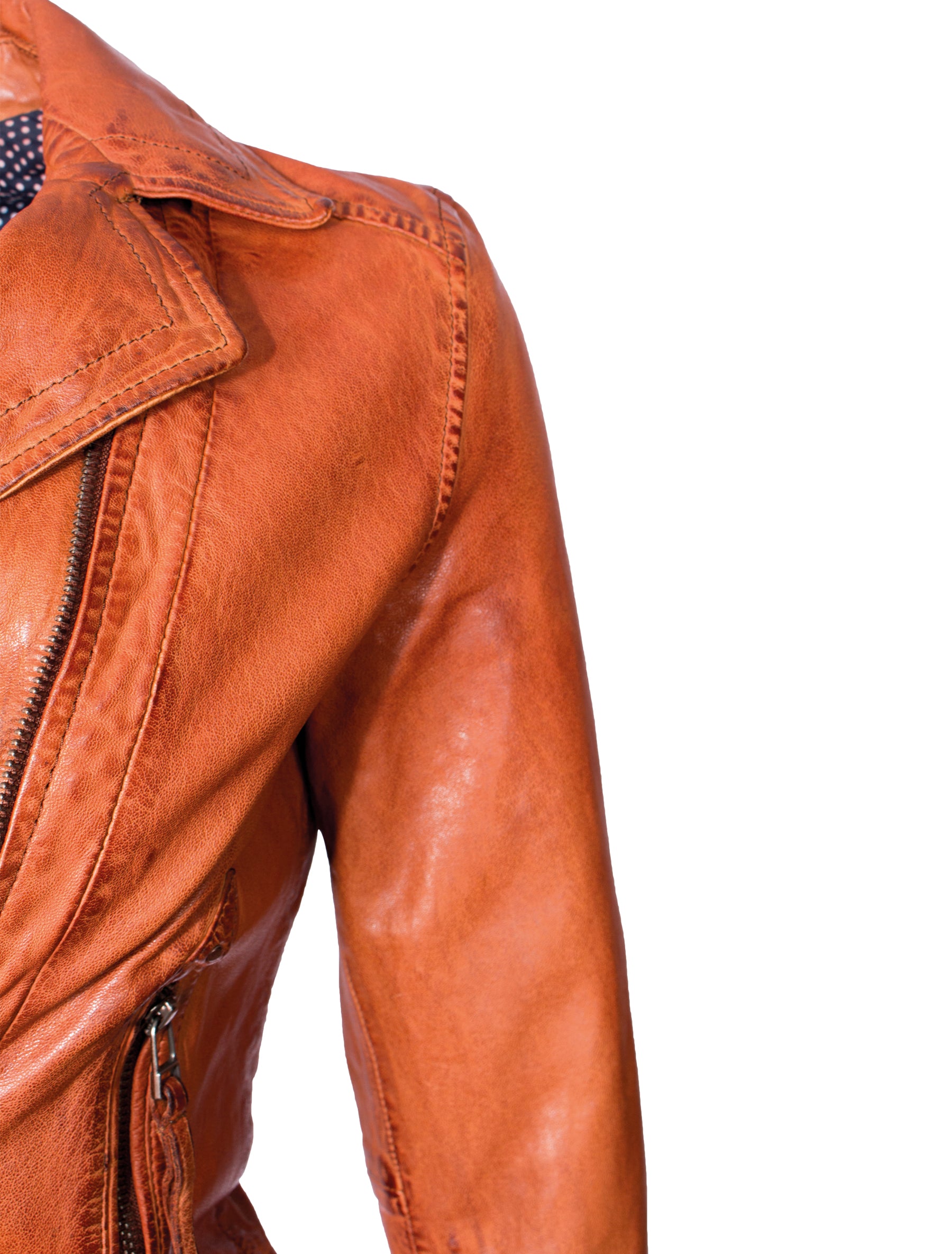 Kurze Damen Bikerjacke Lederjacke aus Lammleder - Louxor in cognac