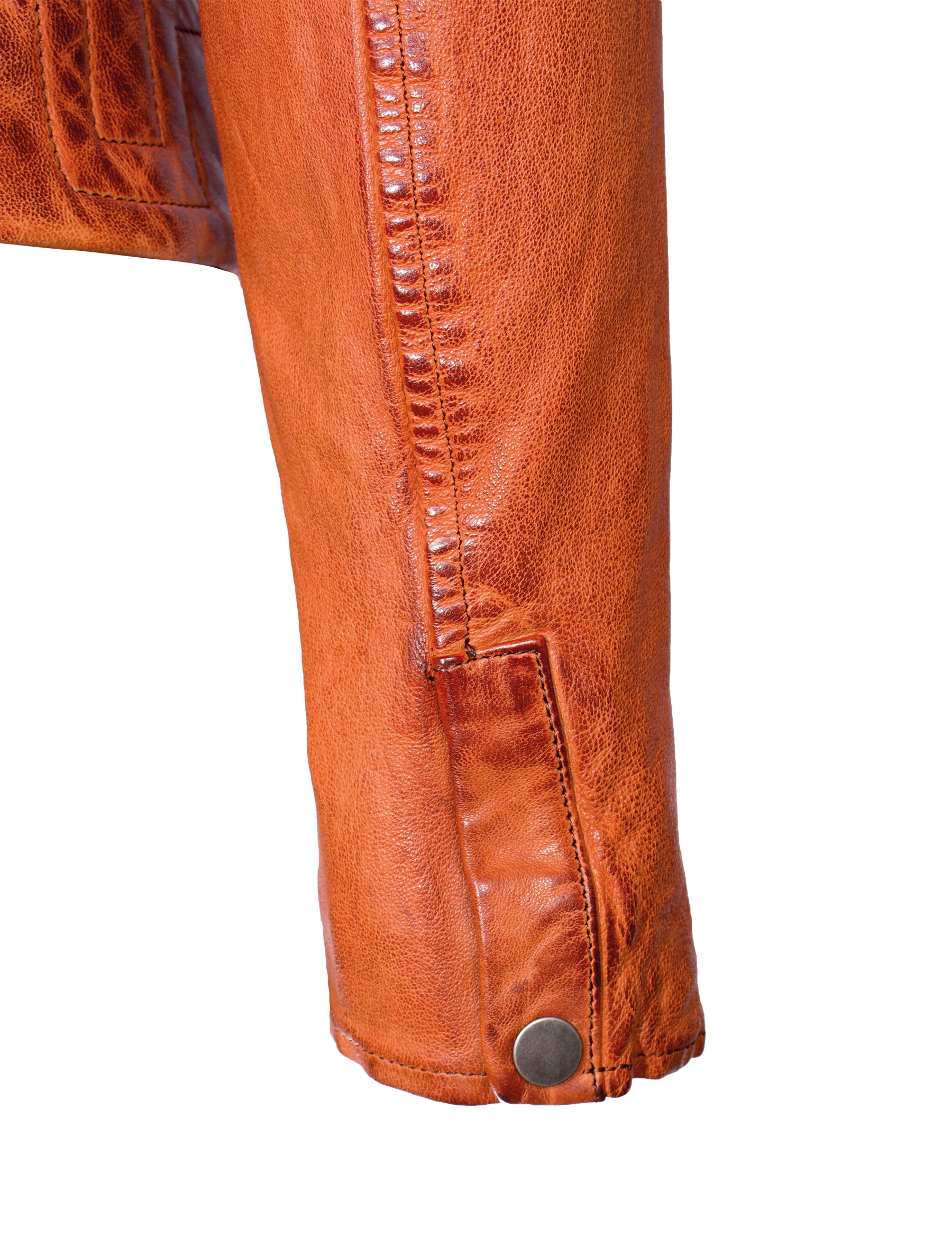 Kurze Damen Bikerjacke Lederjacke aus Lammleder - Louxor in cognac