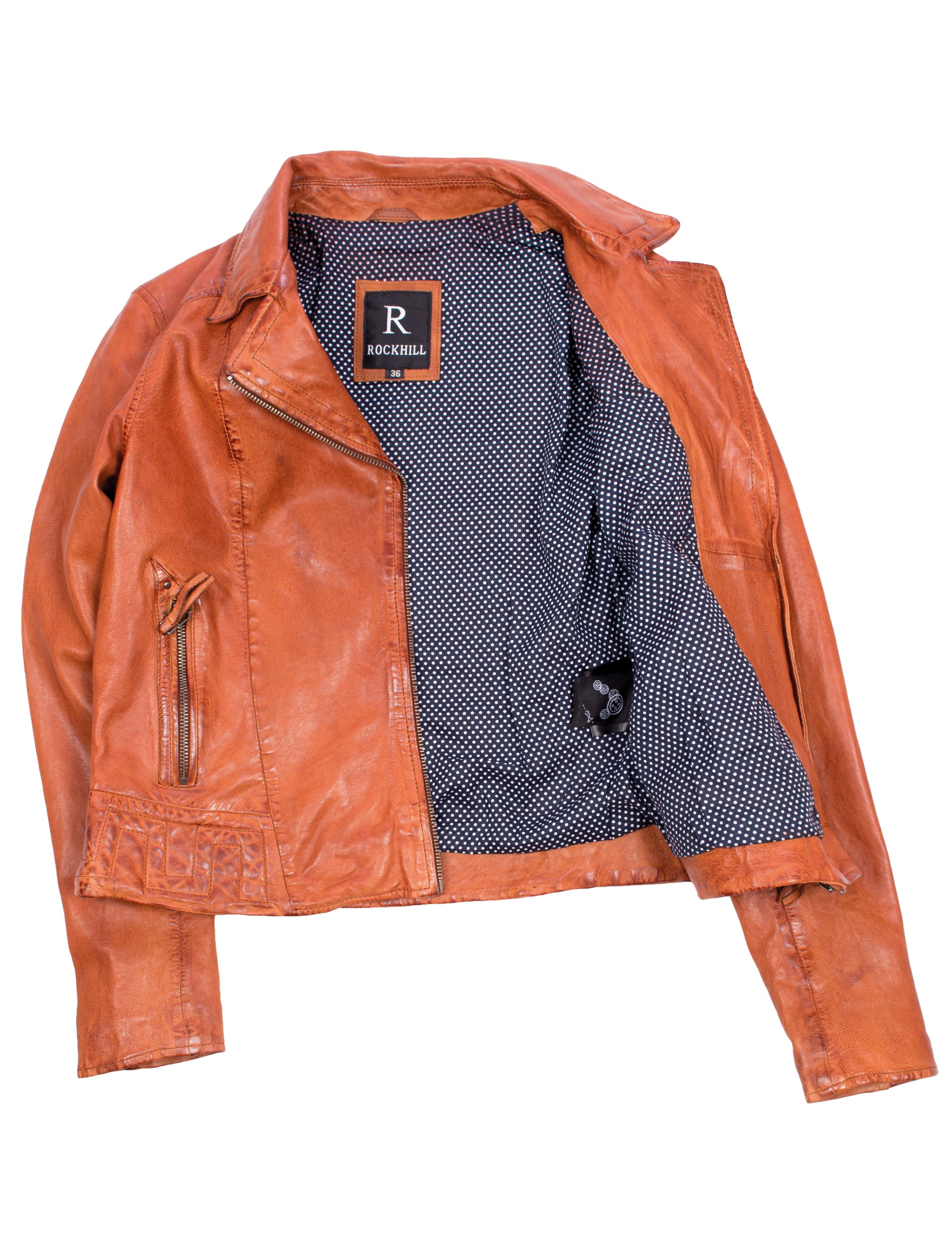 Kurze Damen Bikerjacke Lederjacke aus Lammleder - Louxor in cognac