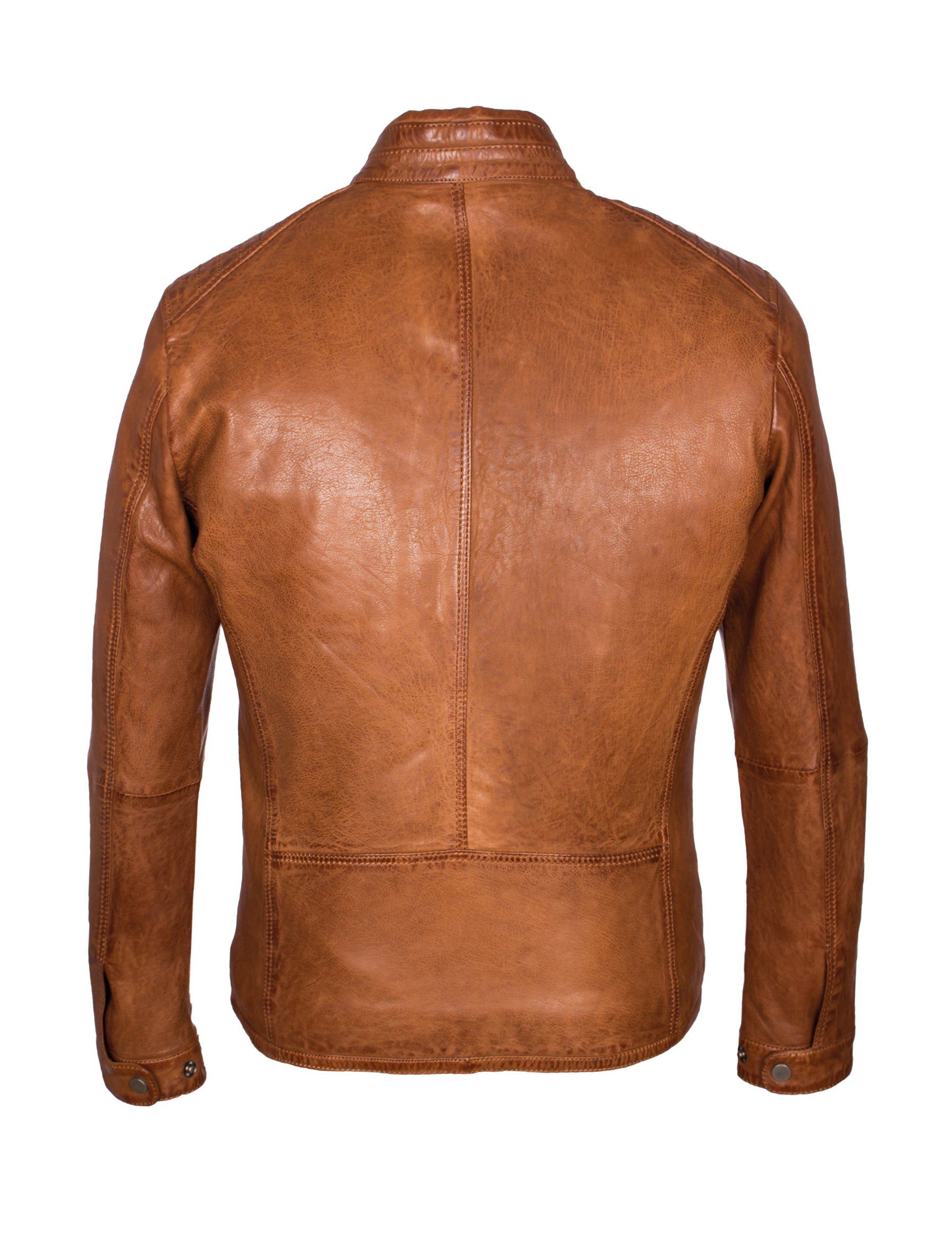 Herren Lederjacke mit Stehkragen im Bikerstil - Rene in cognac