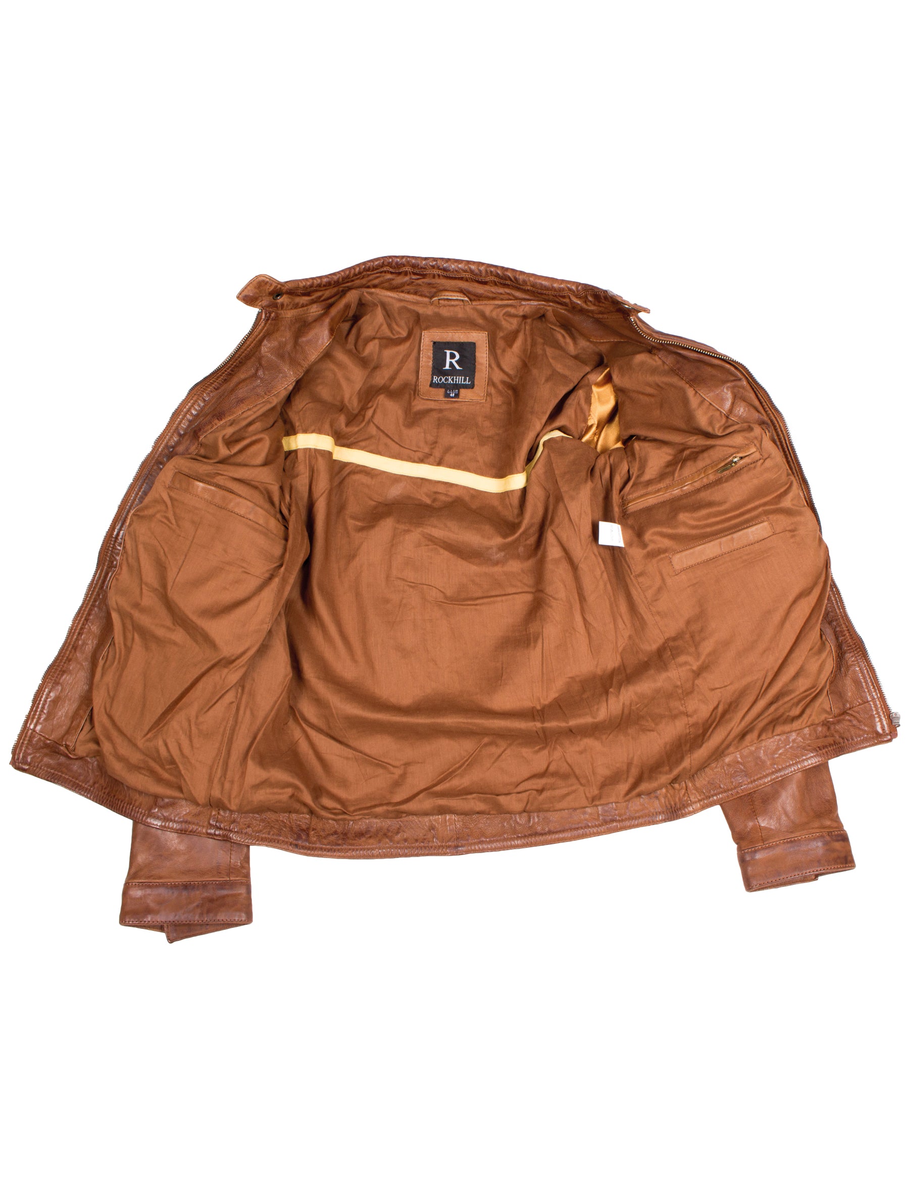 Herren Lederjacke mit Stehkragen im Bikerstil - Rene in cognac