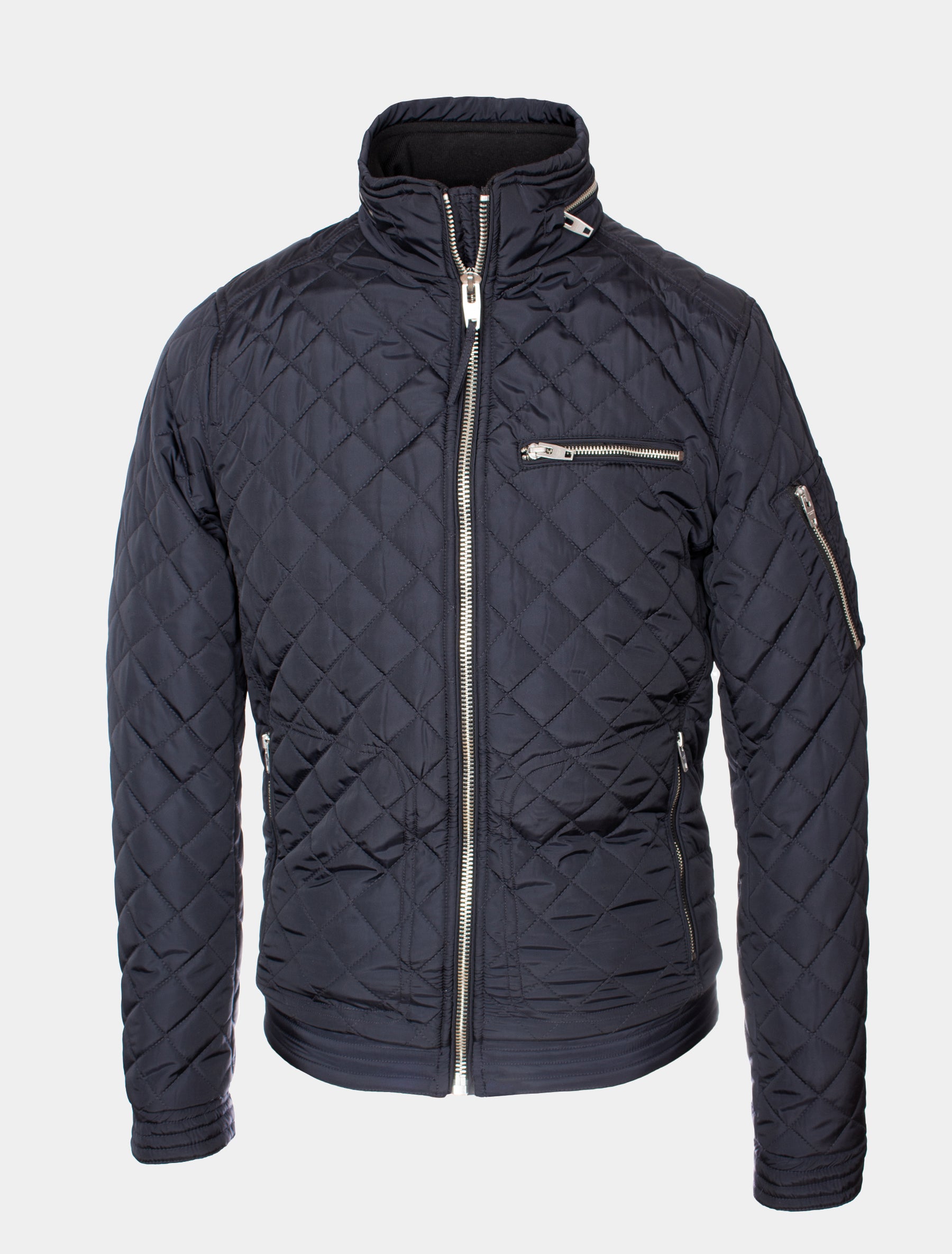 Herren textile Steppjacke mit Reißverschluss an Kragen und Brust - Knox in navy