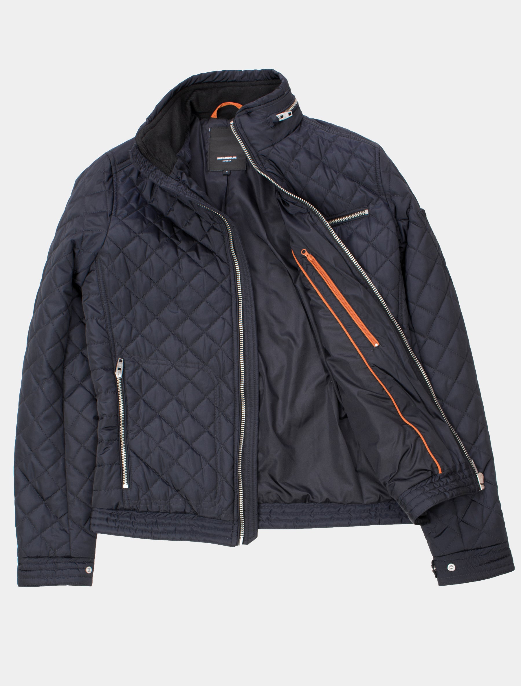 Herren textile Steppjacke mit Reißverschluss an Kragen und Brust - Knox in navy