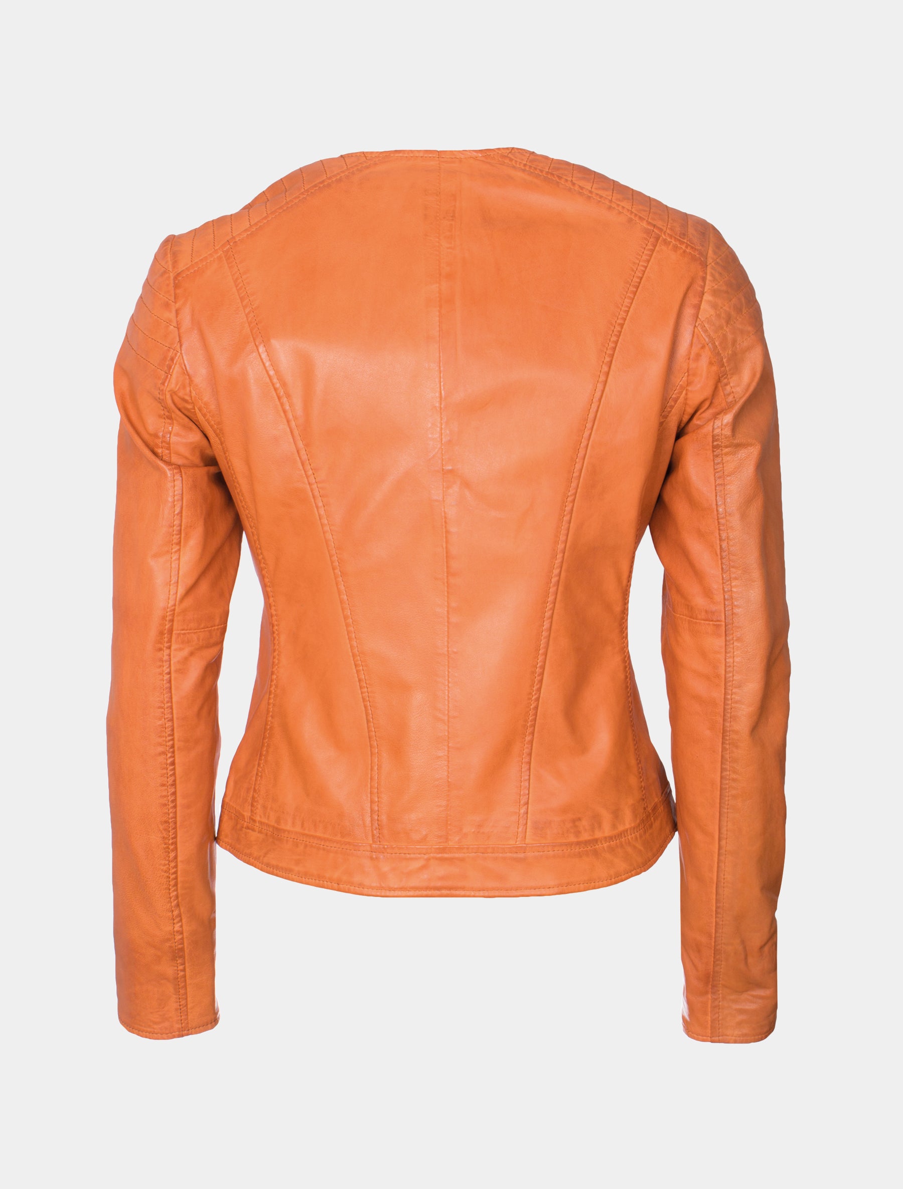 Damen kragenlose Lederjacke aus gewaschenem Leder - Paula in papaya