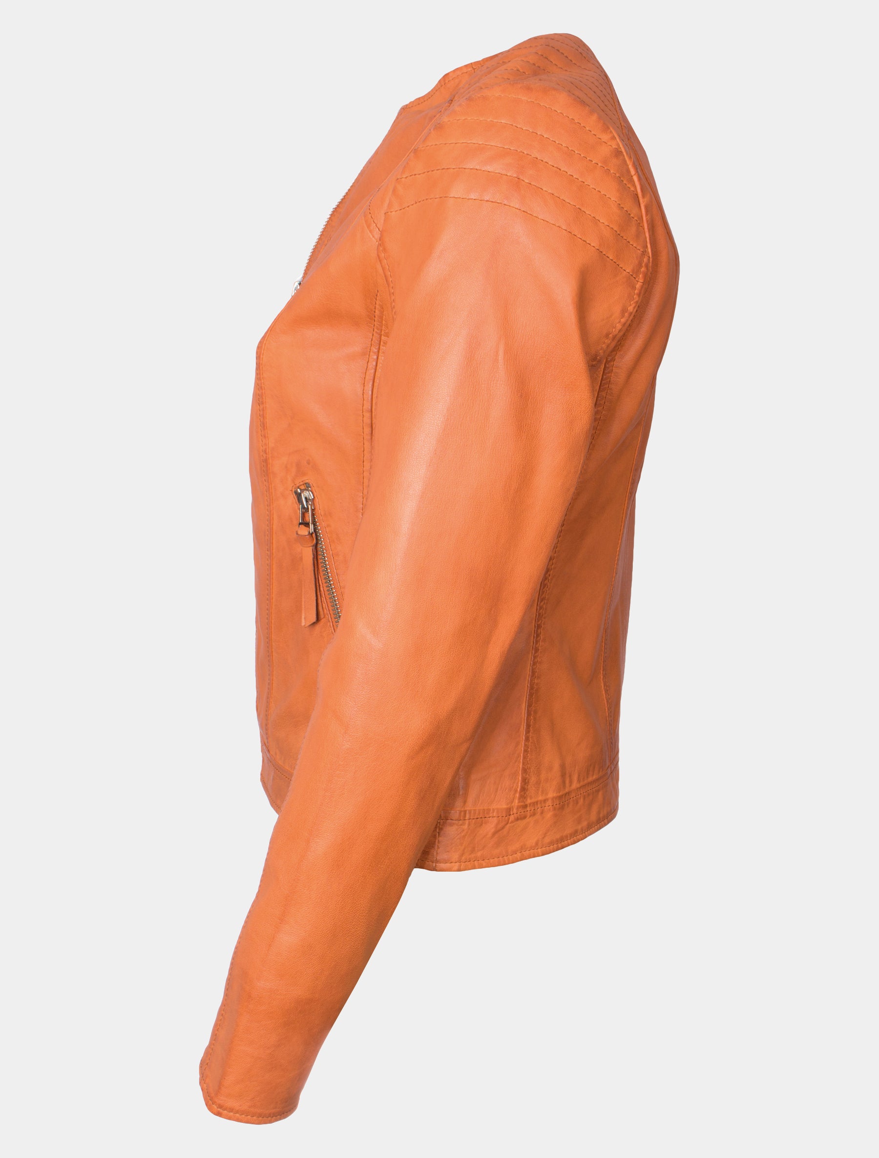 Damen kragenlose Lederjacke aus gewaschenem Leder - Paula in papaya