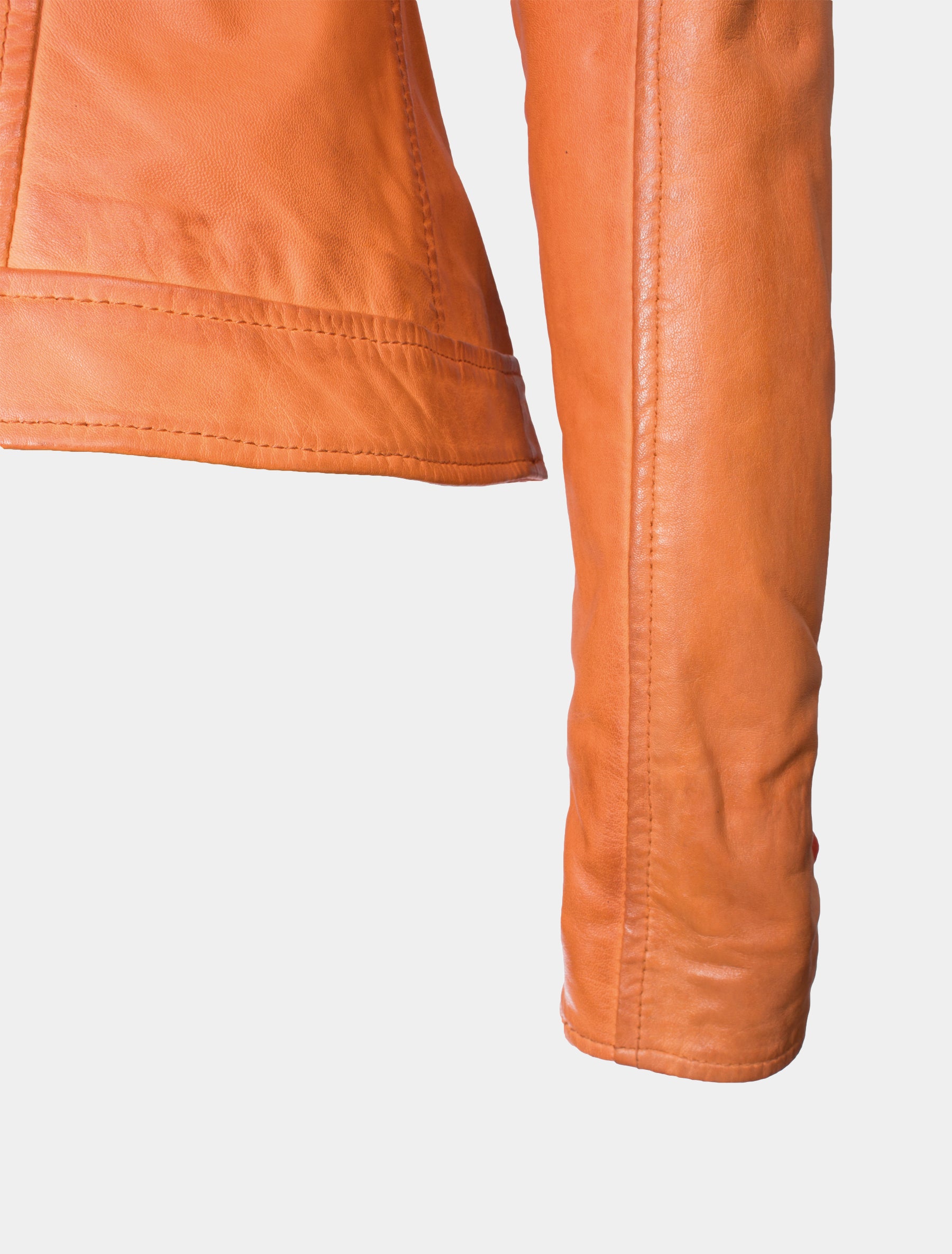 Damen kragenlose Lederjacke aus gewaschenem Leder - Paula in papaya