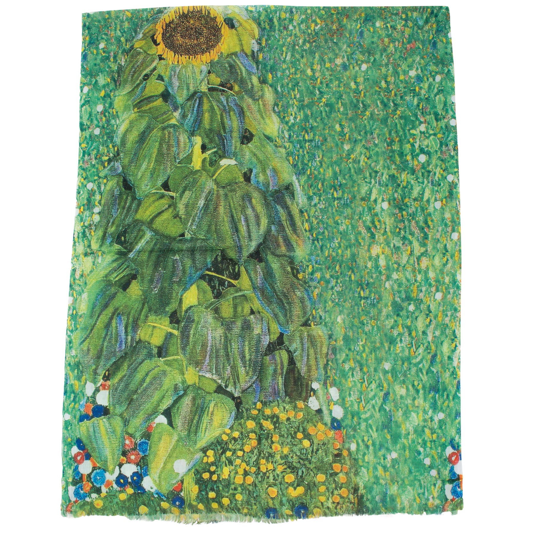 Damen Schal mit Sonnenblumen Muster und kurzen Fransen - Lucy P1 in grün