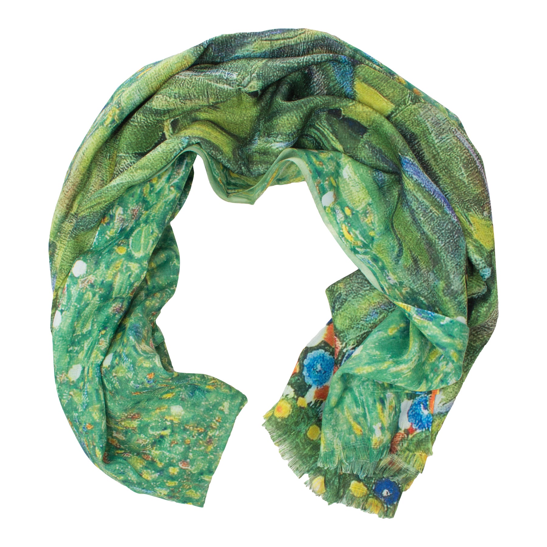 Damen Schal mit Sonnenblumen Muster und kurzen Fransen - Lucy P1 in grün