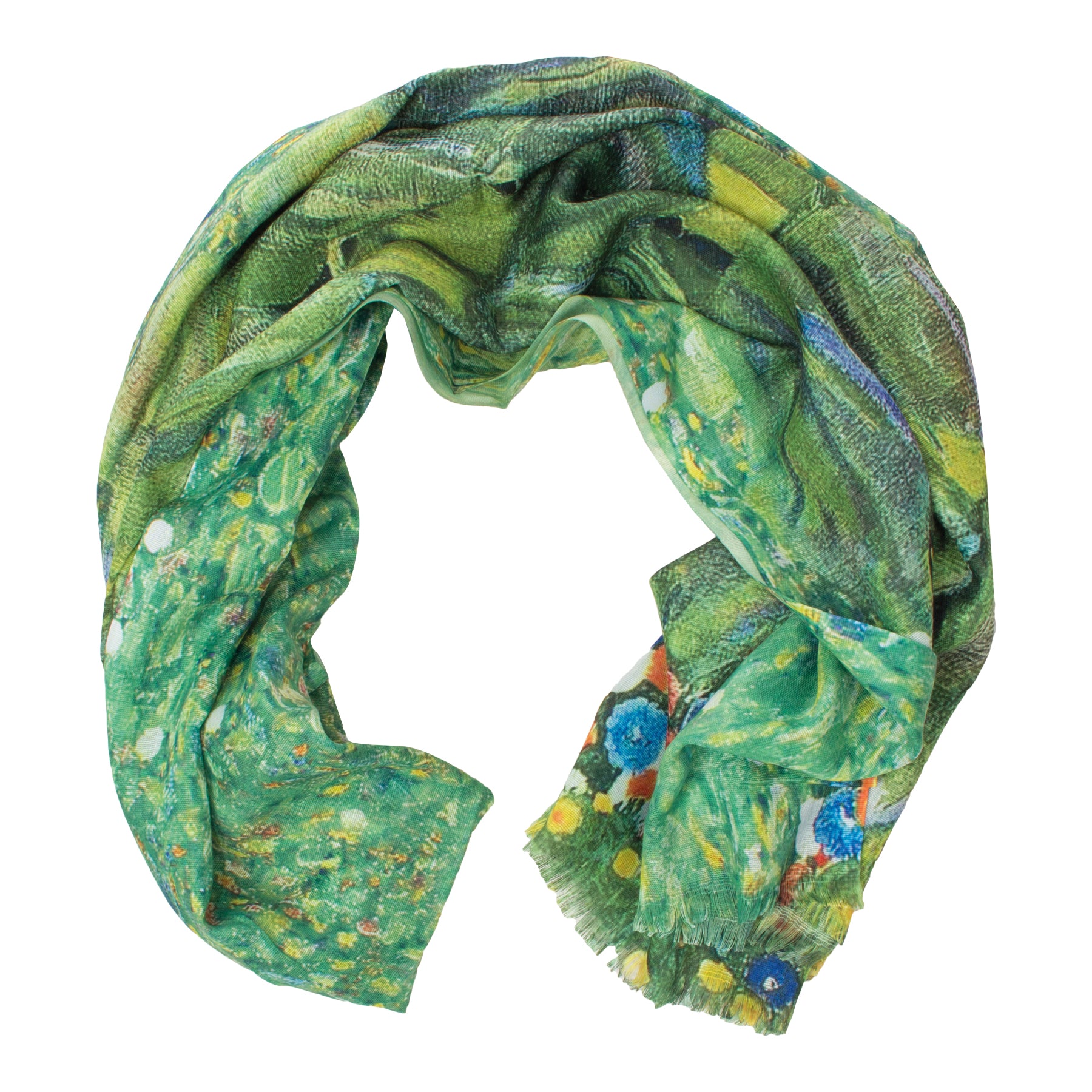 Damen Schal mit Sonnenblumen Muster und kurzen Fransen - Lucy P1 in grün