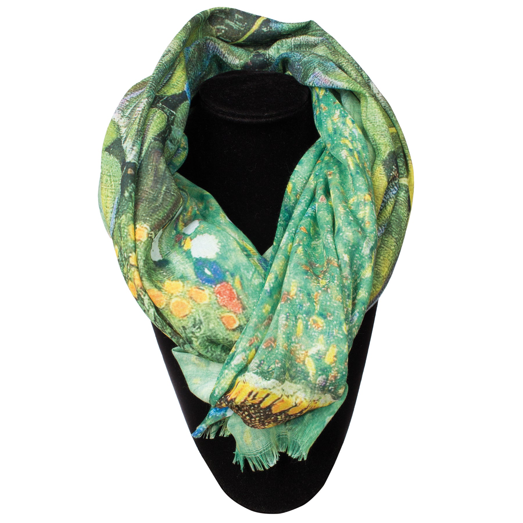 Damen Schal mit Sonnenblumen Muster und kurzen Fransen - Lucy P1 in grün