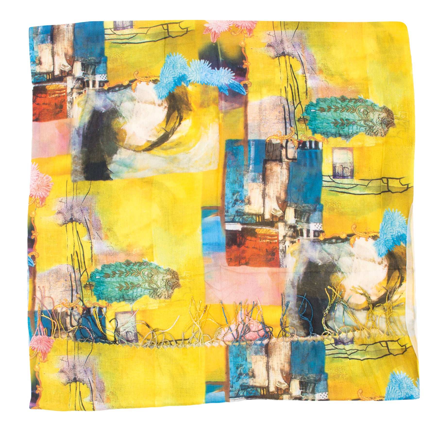 Damen Schal farblich gemustert und mit Fransen - Kalea S1 in gelb