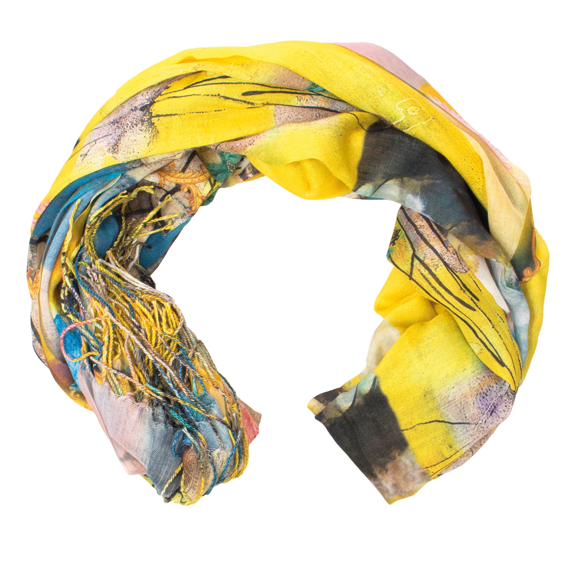 Damen Schal farblich gemustert und mit Fransen - Kalea S1 in gelb