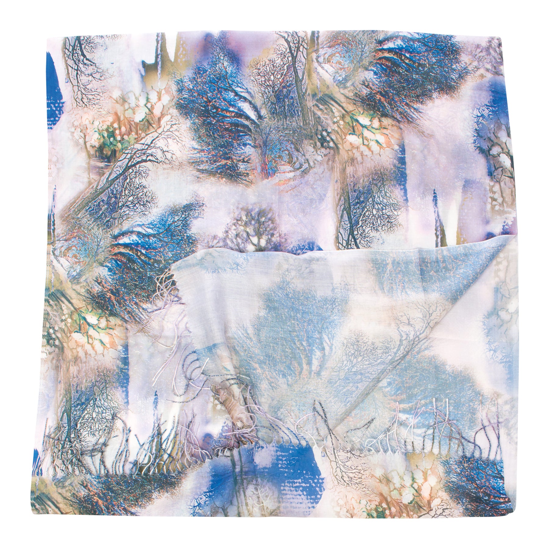 Damen Schal mit Natur Muster und Fransen - Maya S2 in flieder weiß