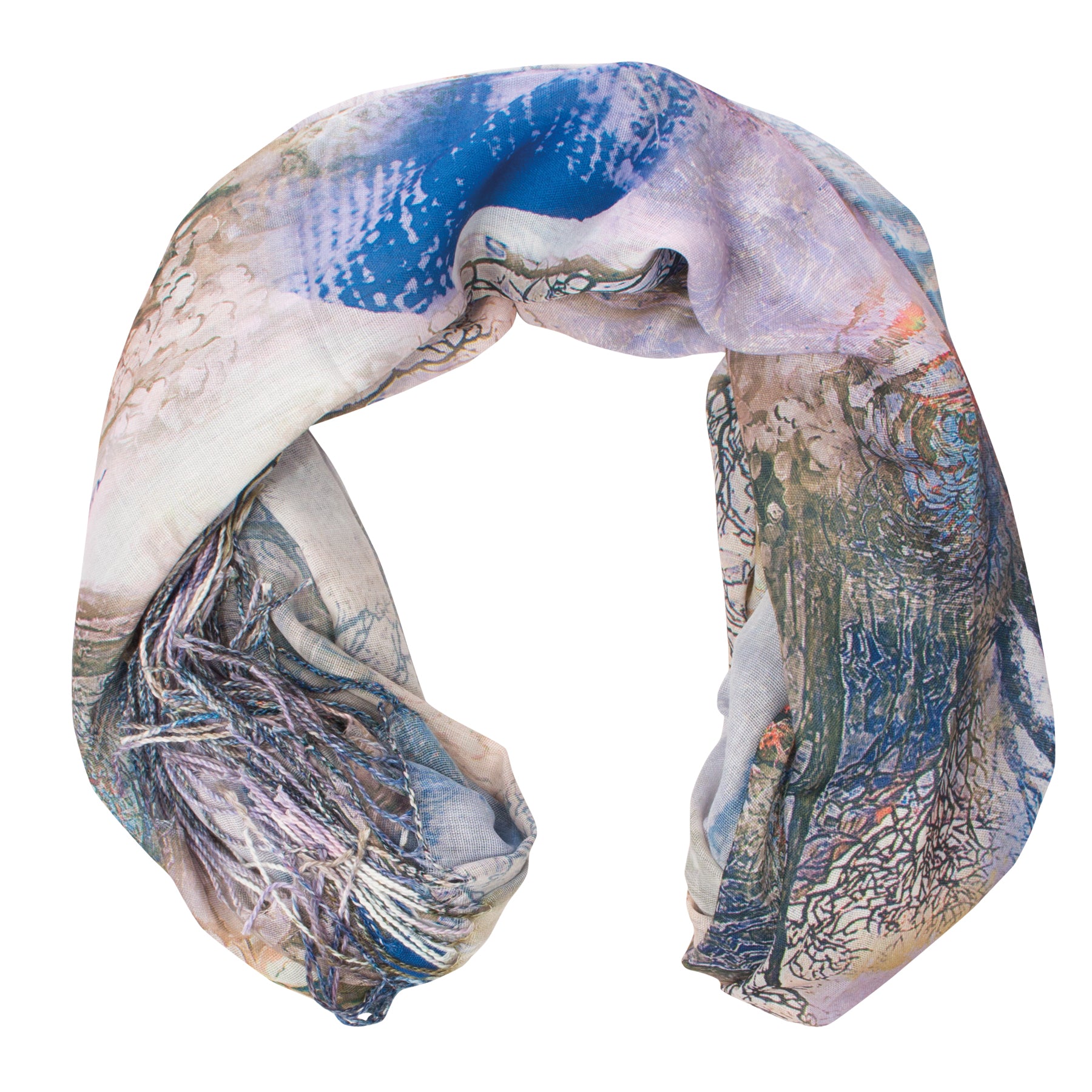 Damen Schal mit Natur Muster und Fransen - Maya S2 in flieder weiß