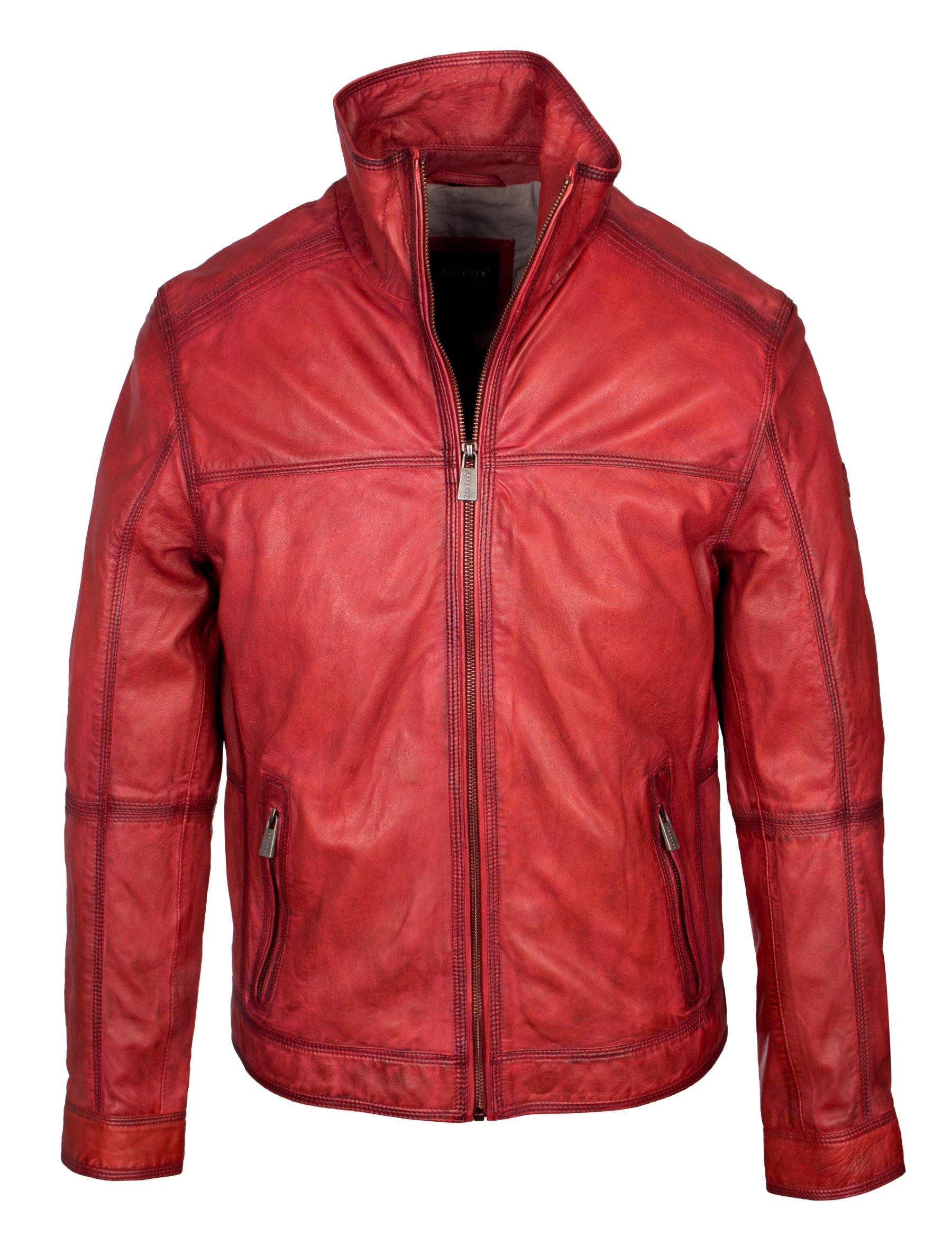 Herren Lederjacke im Washed Look von Trapper - Gary in dark red