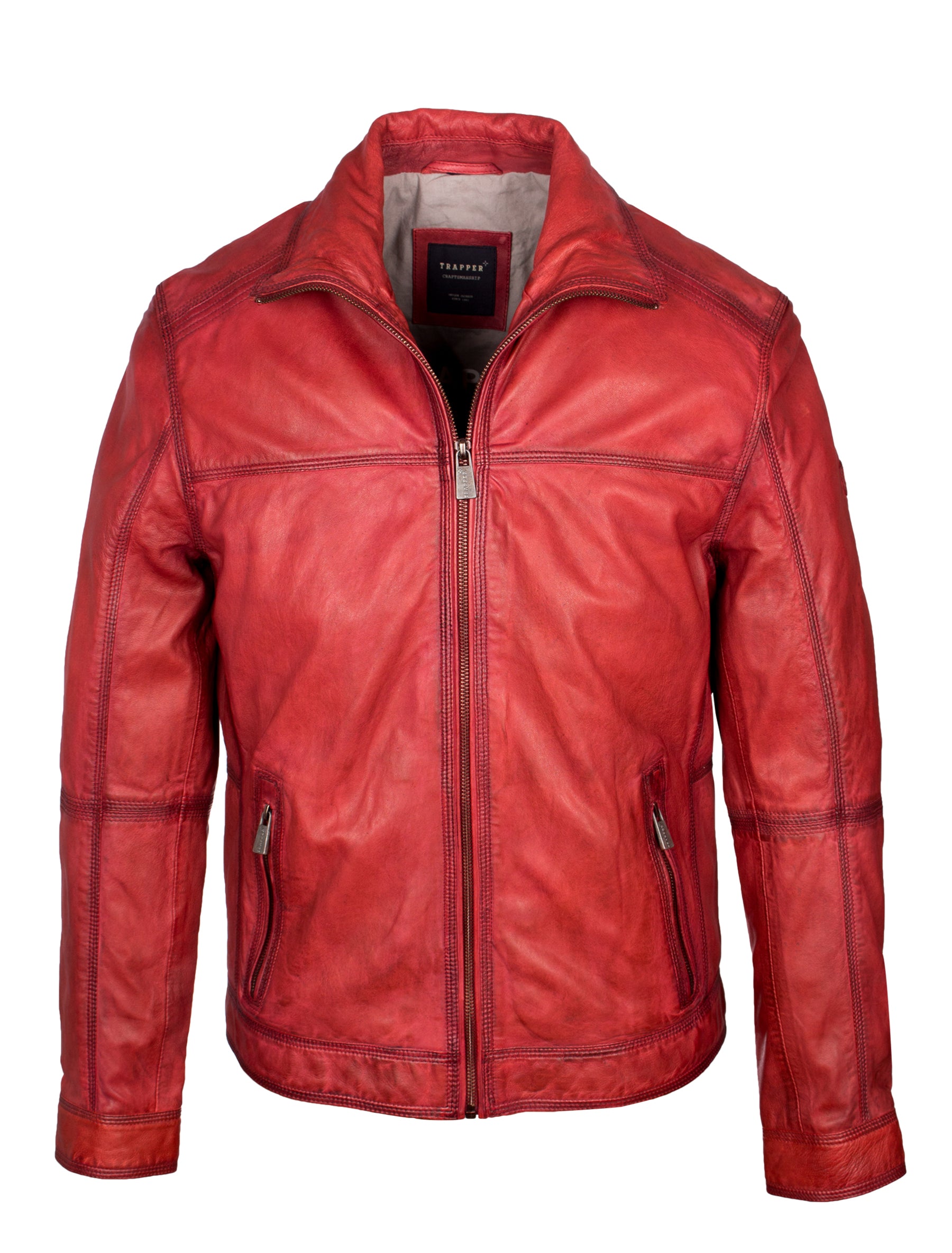 Herren Lederjacke im Washed Look von Trapper - Gary in dark red