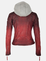 Damen Lederjacke sportlich mit Farbverlauf und Hoodie - Cascha LAMOV in bio rot