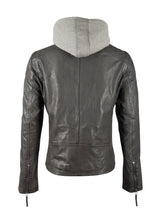 Herren Biker Lederjacke mit abnehmbarer Jersey Kapuze - GBFlynt NSLVV in anthrazit