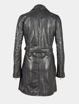 Damen Kurzmantel Ledermantel mit Ledergürtel - GGDenna LEGV in schwarz