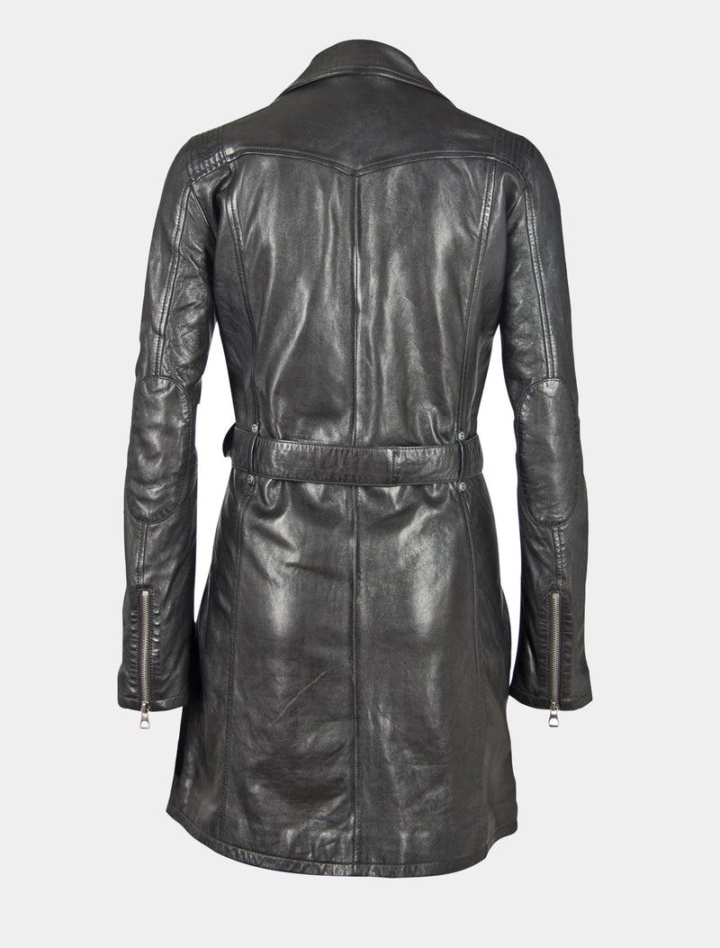 Damen Kurzmantel Ledermantel mit Ledergürtel - GGDenna LEGV in schwarz