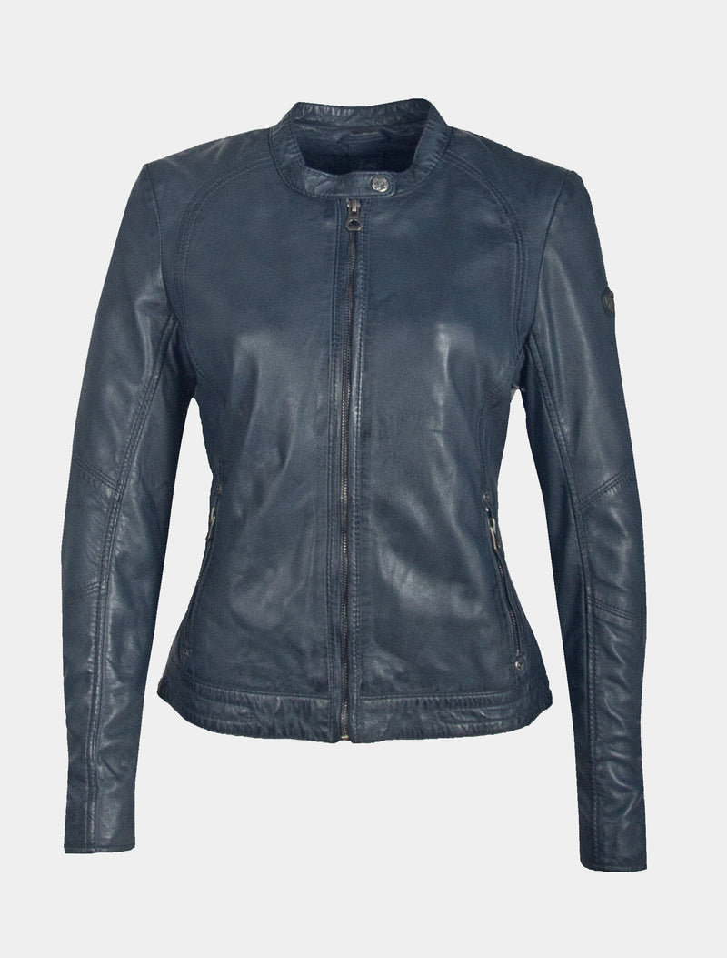 Klassische Damen Biker Lederjacke mit Stehkragen - GGNidel LAMAS in ash blue