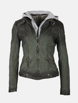 Damen Biker Lederjacke mit abnehmbarer Kapuze und Farbverlauf - GGTiffy LAMOV in grün