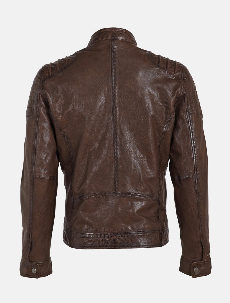 Herren Biker Lederjacke mit Stehkragen und Brusttaschen - GMBatar LVV in braun