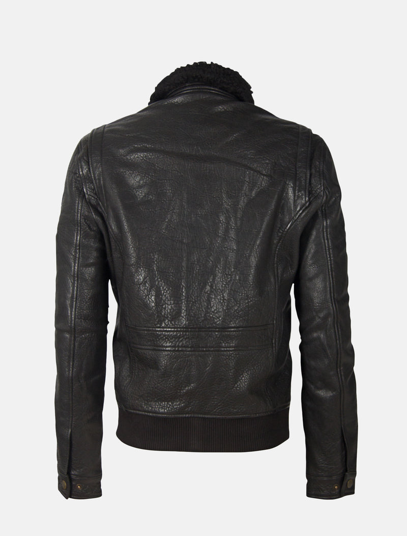 Herren Flieger Lederjacke Lederblouson mit Lammfell Kragen - GMCanjon LAMAV W in schwarz antik