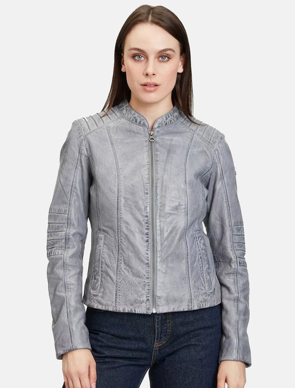 Kurze sportliche Damen Lederjacke mit Steppung - GWJuana S22 LONTV in light blue