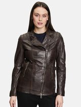 Mittellange Damen Biker Lederjacke - GWScandel LACUV in braun