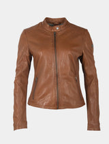 Klassische Damen Biker Lederjacke - GWShana NSLVV in cognac