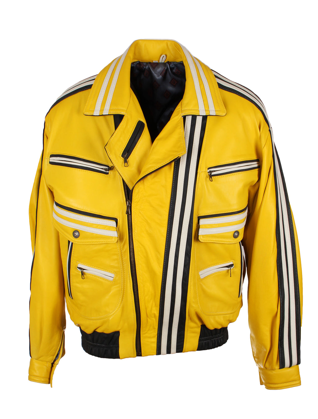 90s retro Herren Lederjacke Vincent in gelb/schwarz XL