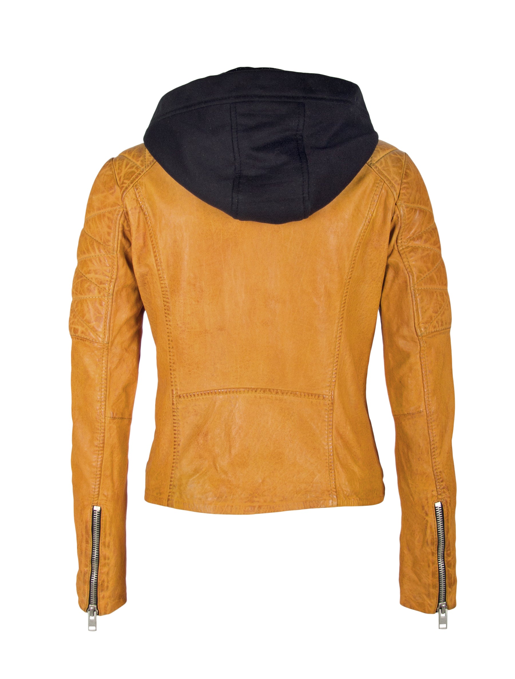 Slim Fit Damen Bikerjacke mit abnehmbarer Kapuze und Brusttaschen - Hima in gelb