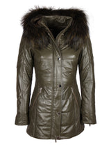 Damen Ledermantel mit Echtfell - Lolus Emma in olive