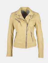 Damen Biker Lederjacke mit schrägem Reißverschluss - PGG S20 LABAGV in gelb