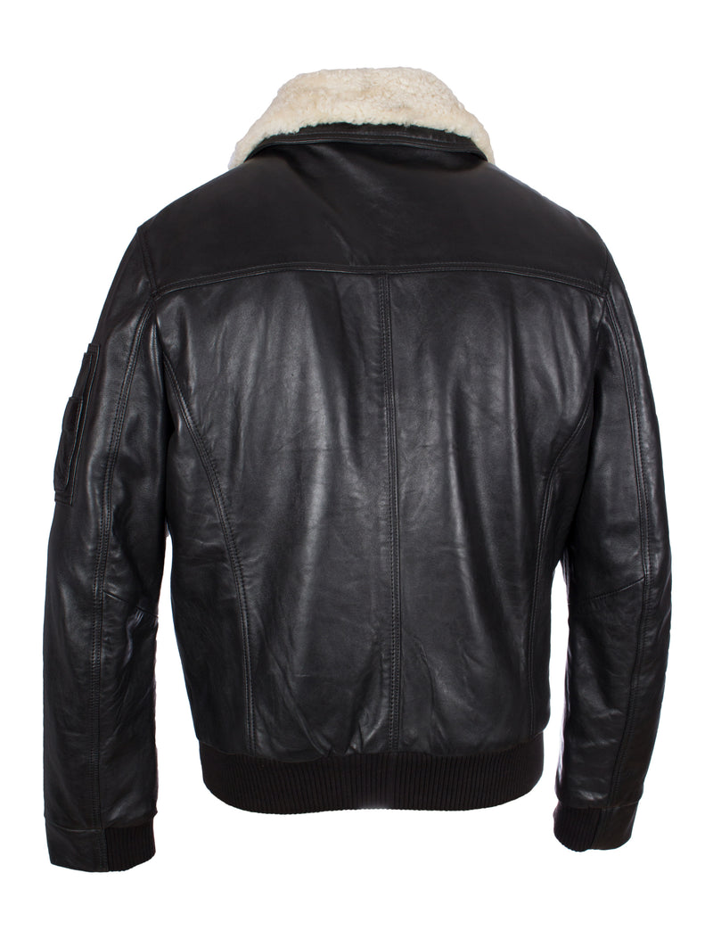 Flieger Lederjacke mit abnehmbarem Kragen von Rockhill - Airplane in schwarz