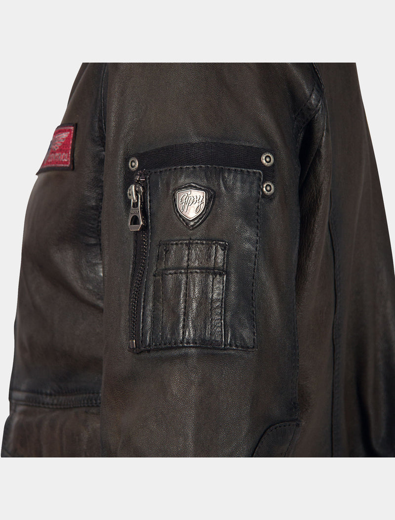 Herren Blouson Lederjacke im Flieger Stil Piloten Stil - GBGismo LAKAV in antik braun